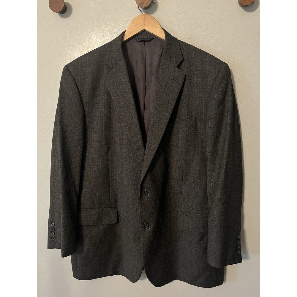 Brooks Brothers 1818 Madison X Saxxon Plaid Blazer 100% WOOL Men's Size 45R Gray